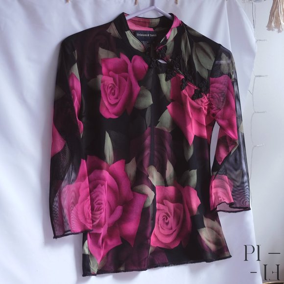 Beautiful oriental collar sheer sleeves blouse - Picture 1 of 3